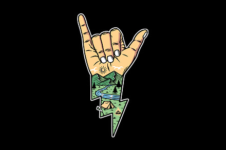 mountain view with shaka hands