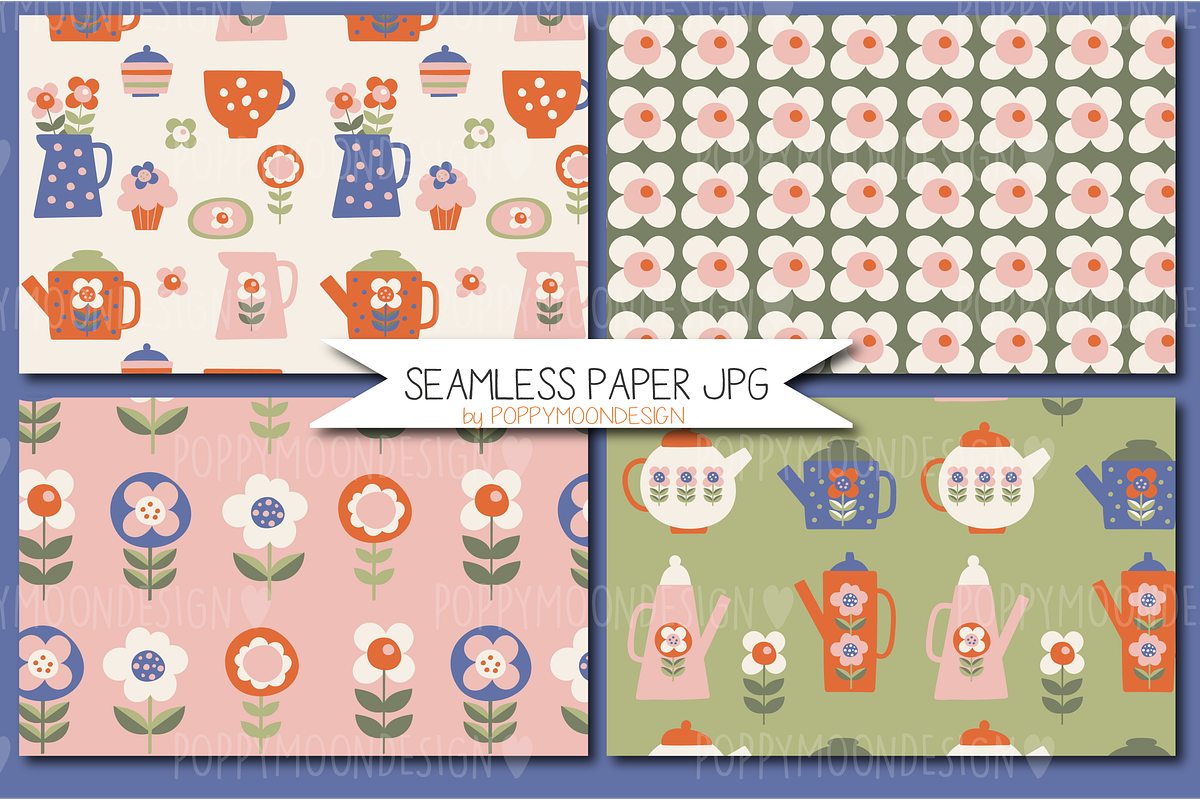 Mum Tea set, paper and clipart pack, a Food Illustration by Poppymoondesign (Photo 5 of 7)