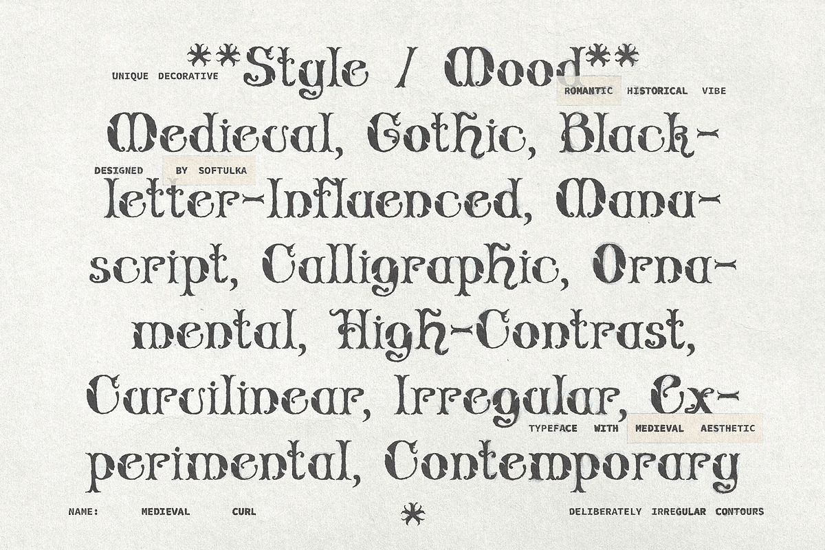 Medieval Curl Typeface, a Handwritten Font by softulka (Photo 5 of 8)
