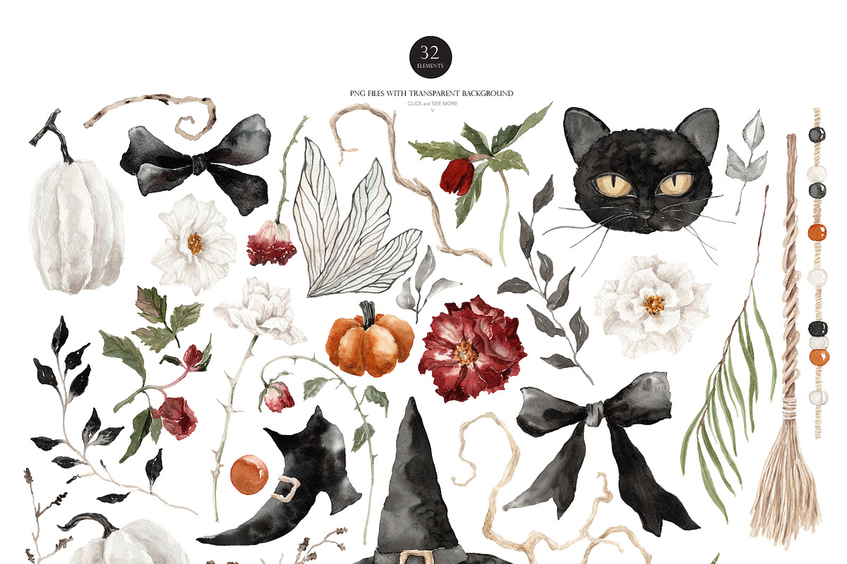 Watercolor Clipart-ELEGANT HALLOWEEN, a Decorative Illustration by Beigetime (Photo 3 of 10)
