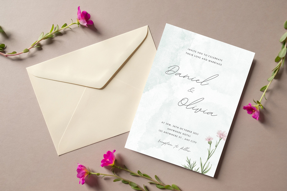 Mint-green watercolor Invitation, an Invitation Template by cmatworks (Photo 1 of 4)