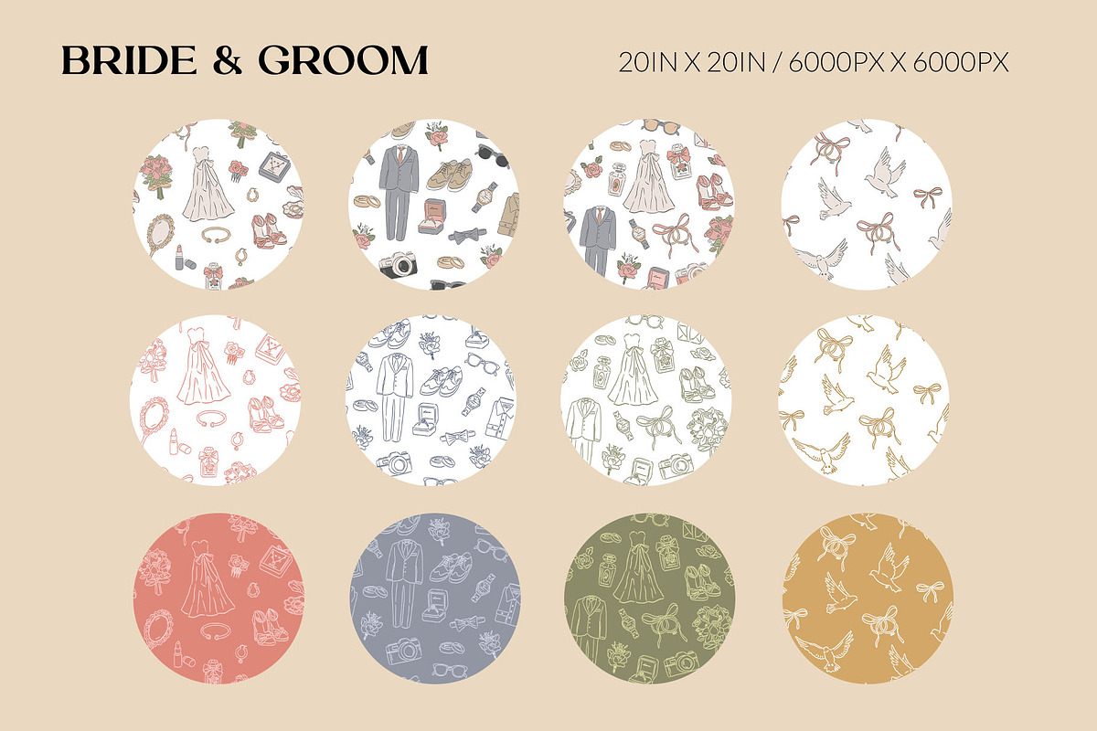 Hand drawn Wedding pattern bundle, a Pattern Graphic by CreativeChristiana (Photo 4 of 14)