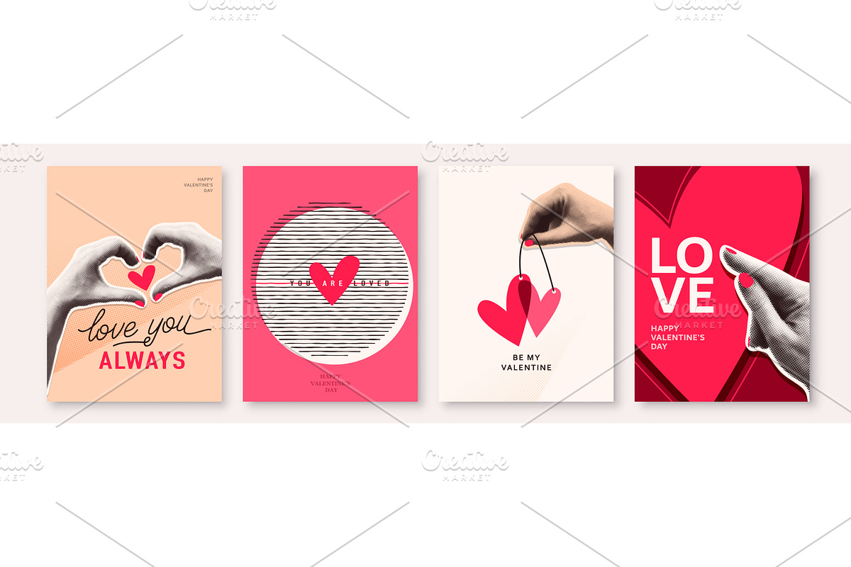 Valentines day greeting posters set, an Illustration by Zaie
