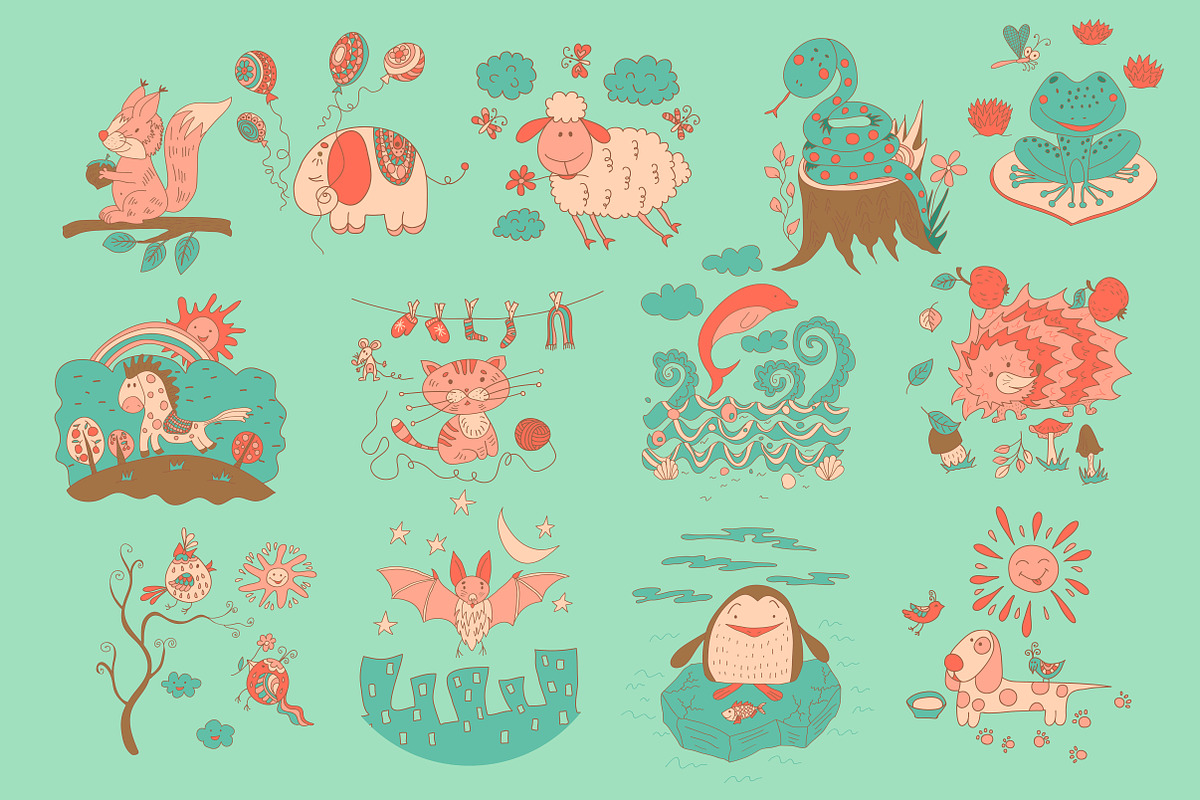Funny Cartoon Animals Set, an Animal Illustration by Marya Deneko (Photo 2 of 5)