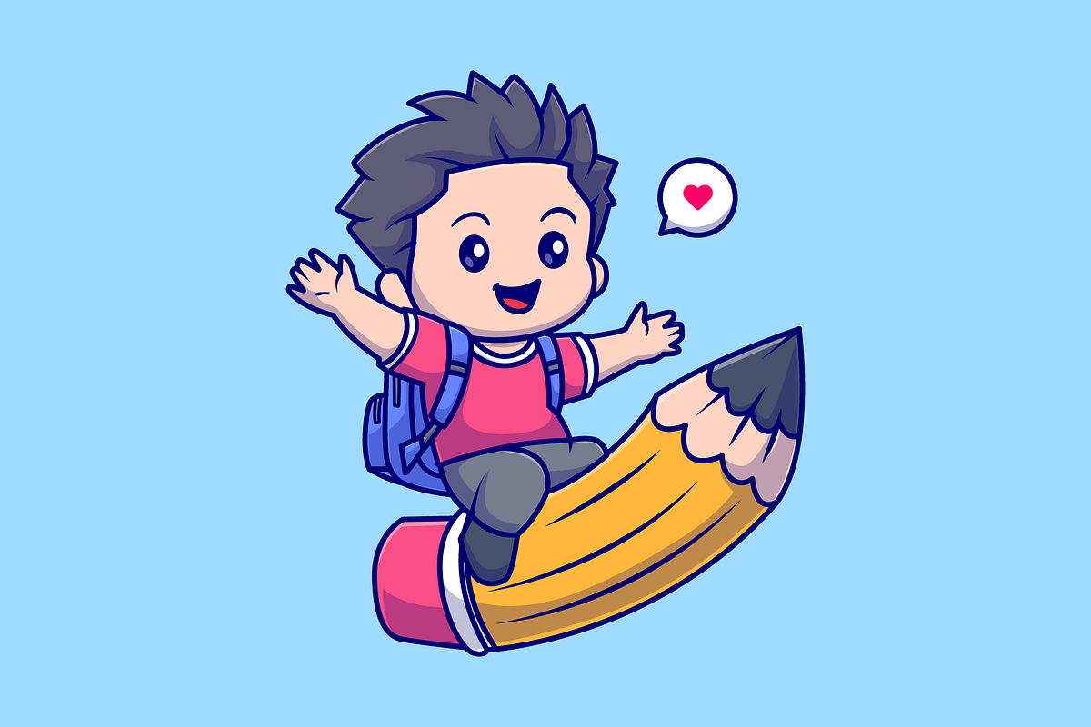 Cute Boy Student Flying with Pencil, a Person Illustration by Catalyst Labs