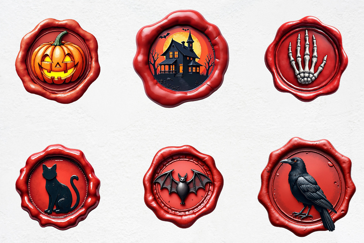 Halloween Red Wax Seal Stamp Clipart, an Illustration by CrexoraLab (Photo 2 of 5)