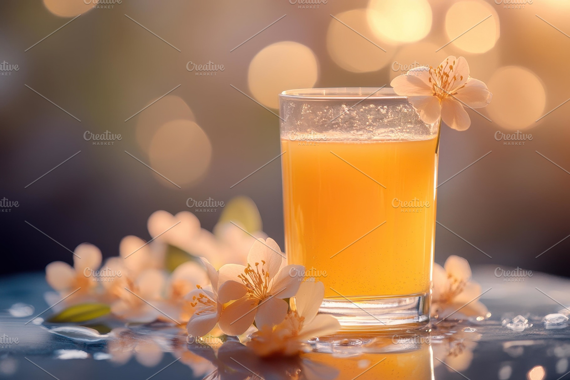 Bright orange drink garnished with f, a Photo by Tanuart