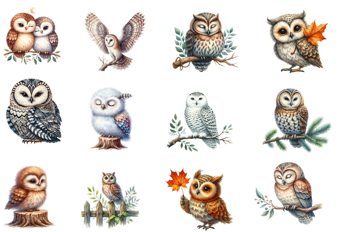 Watercolor Owl Clipart, an Illustration by Designworld (Photo 2 of 5)