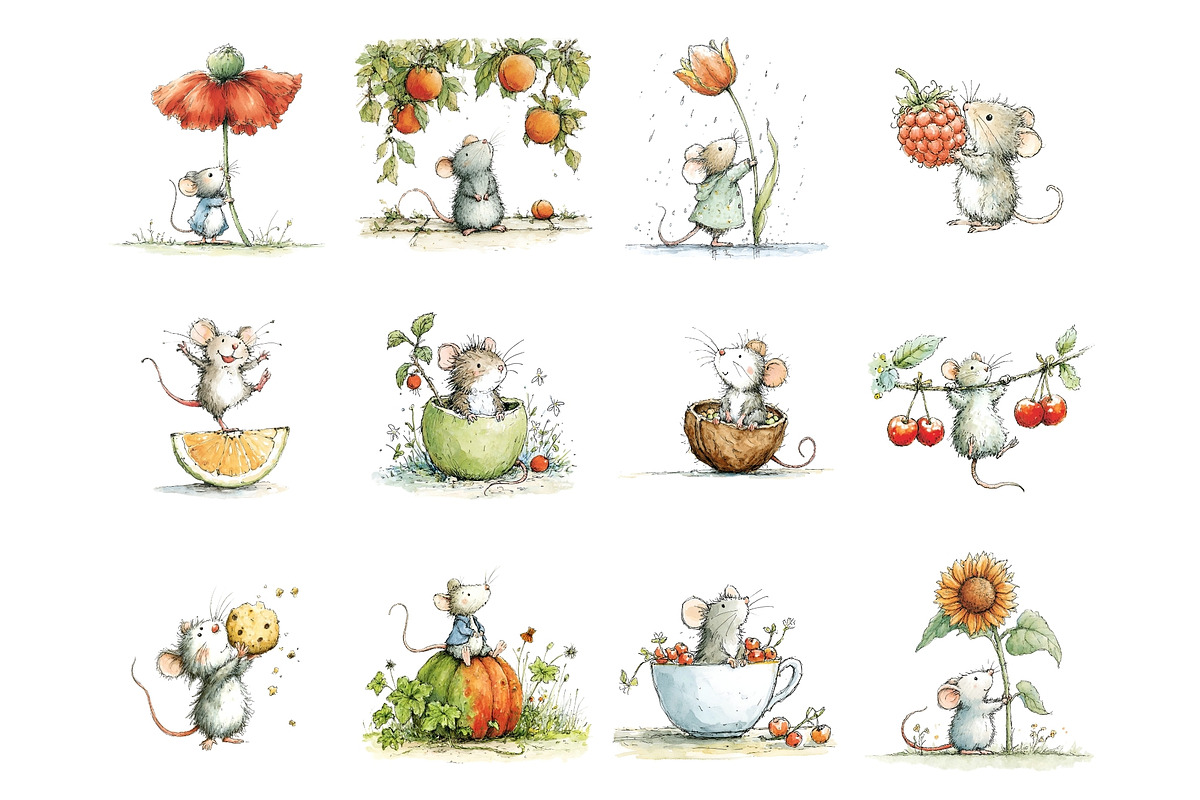 Tiny Mouse Watercolor Clipart PNG, an Animal Illustration by Nicolle's Colorful Art (Photo 2 of 5)