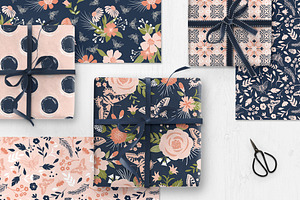 Navy And Blush Floral Patterns