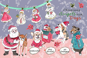 Christmas Angels & Dogs Clipart