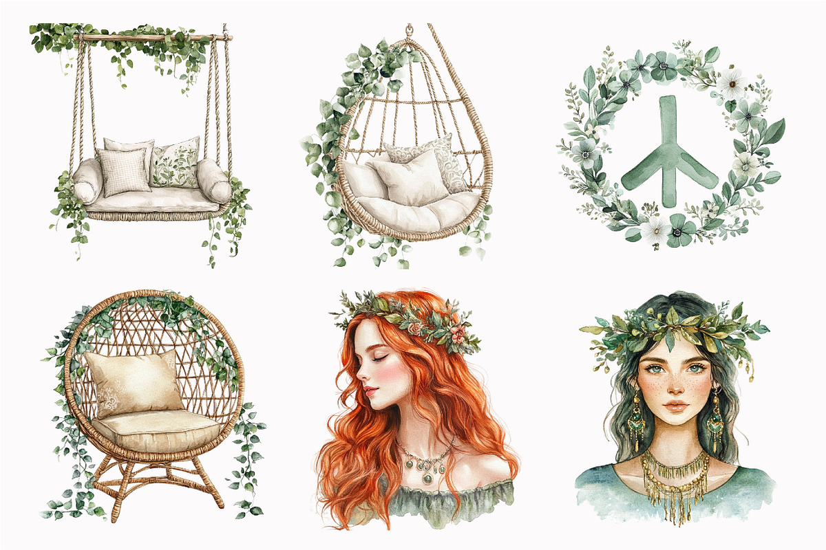 Watercolor Sage Green Boho Life Clip, an Illustration by Design Market (Photo 4 of 4)