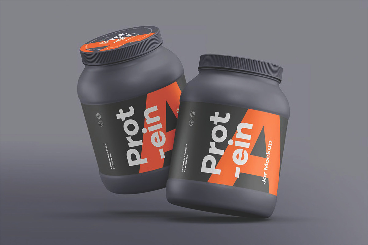 Floating Matte Protein Jar Mockup, a Packaging Mockup by DesignRushMarket (Photo 1 of 2)