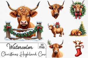 Christmas Highland Cow Sublimation, an Illustration by CrexoraLab