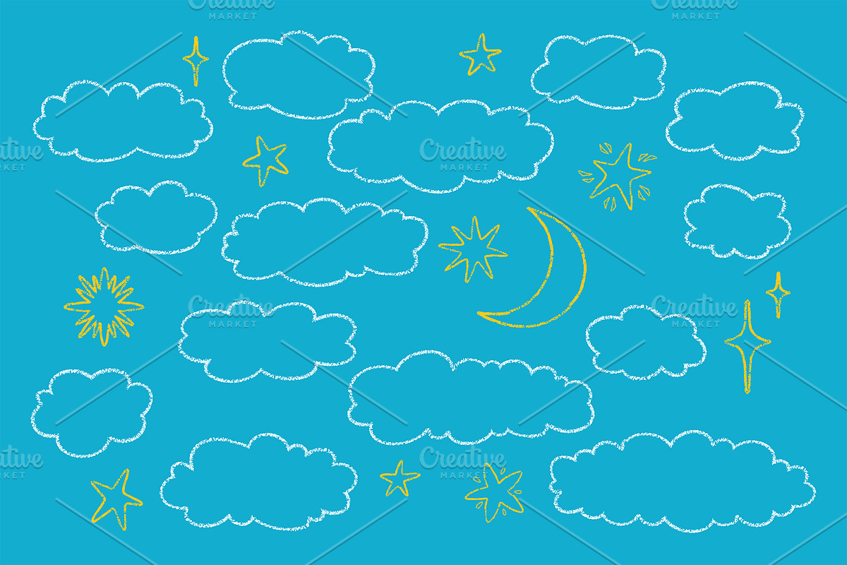 Crayon Clouds and Stars vector art, a Decorative Illustration by Neliakott ♥ (Photo 5 of 6)
