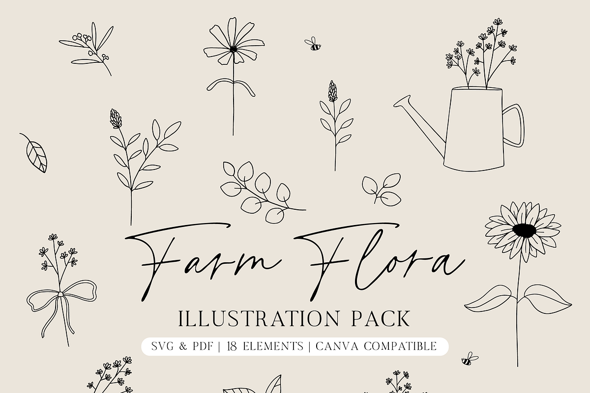 Farm Flora Line Illustration Pack, an Illustration by TeeshTurner (Photo 1 of 4)