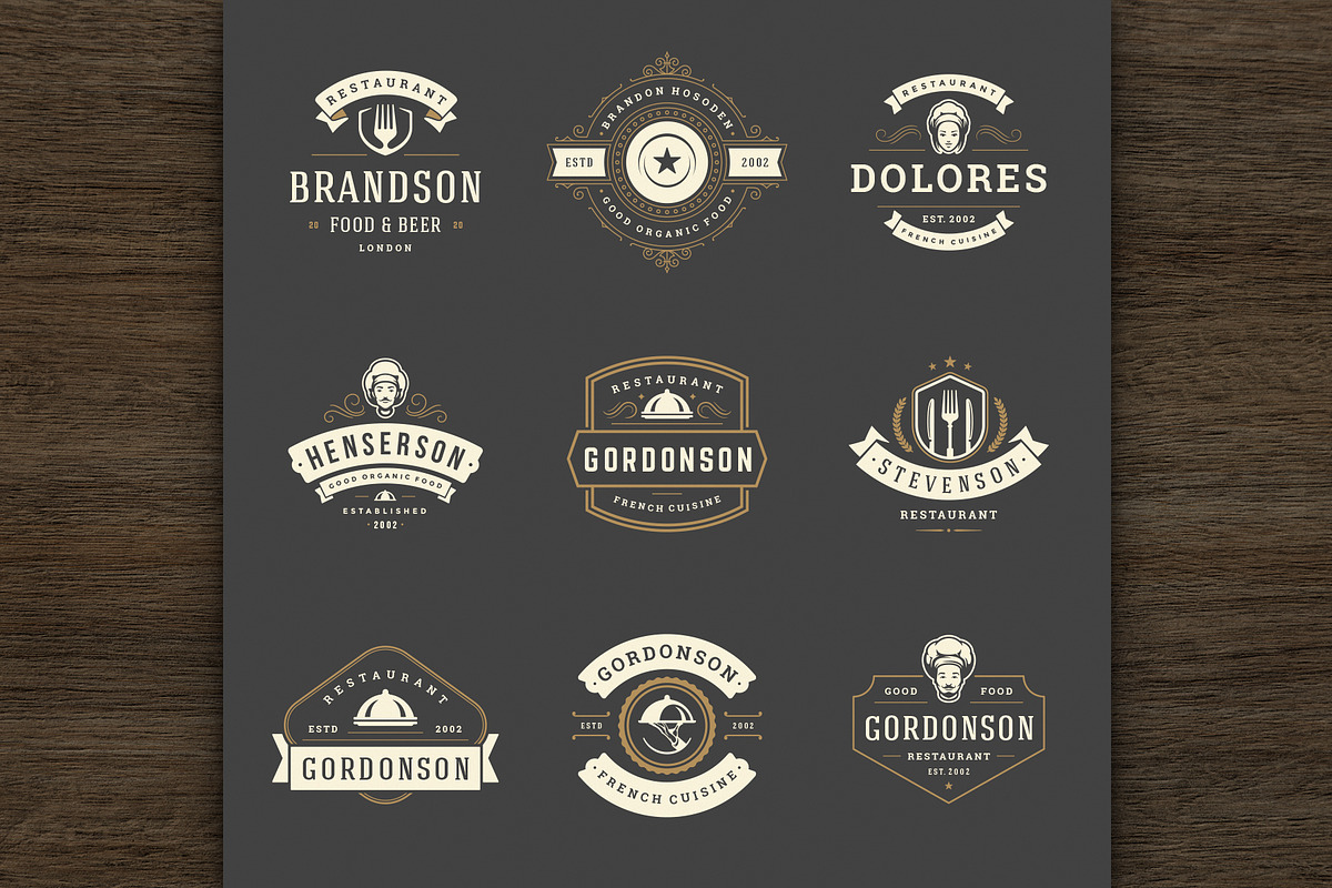 36 Restaurant Logos and Badges, a Branding & Logo Template by Vasya Kobelev (Photo 5 of 12)