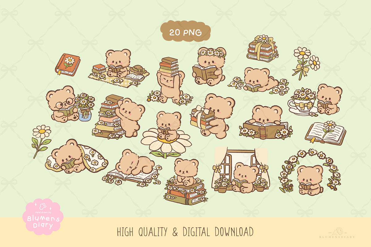 Milo Cute Bear Clipart PNG Bundle, an Animal Illustration by Blumensdiary (Photo 2 of 11)