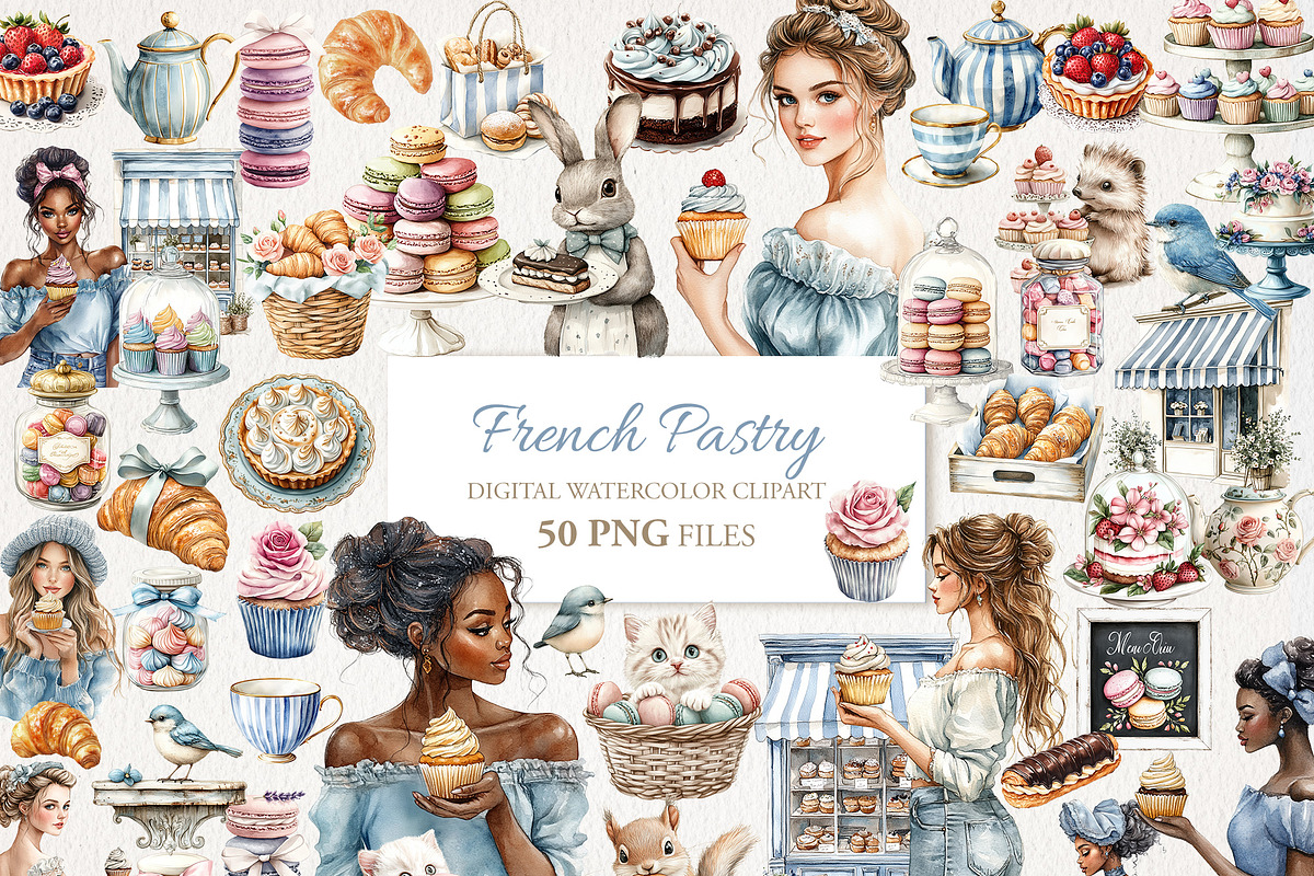 French Pastry Clipart 50 PNG, a Food Illustration by EleSArtDesign (Photo 1 of 4)