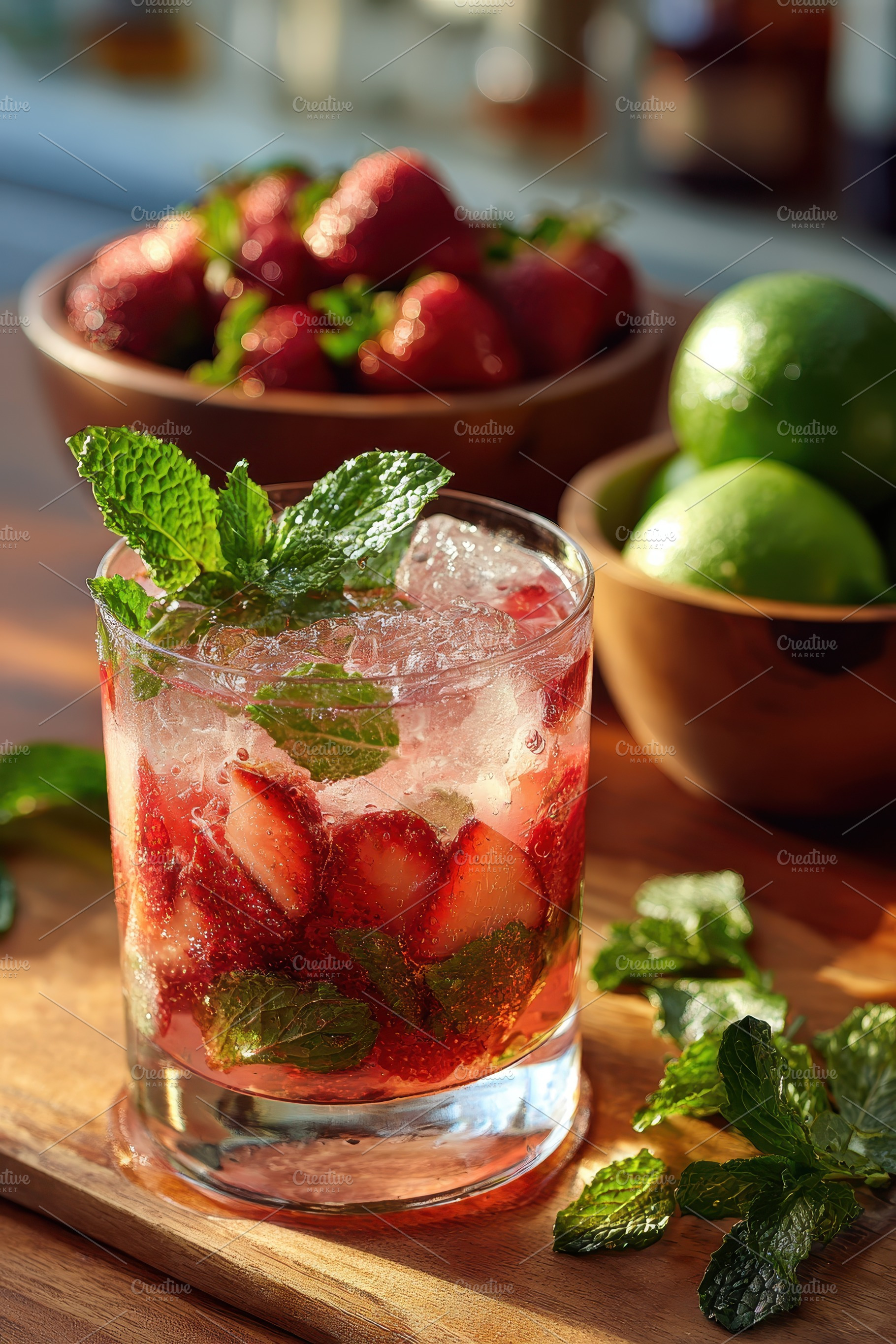 Refreshing Strawberry Mint Cocktail, a Photo by Pixeness Studio