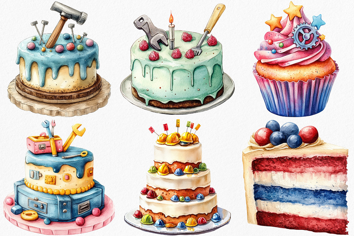 Watercolor Labor Day Cake Clipart, an Illustration by Canvas Craft (Photo 4 of 8)