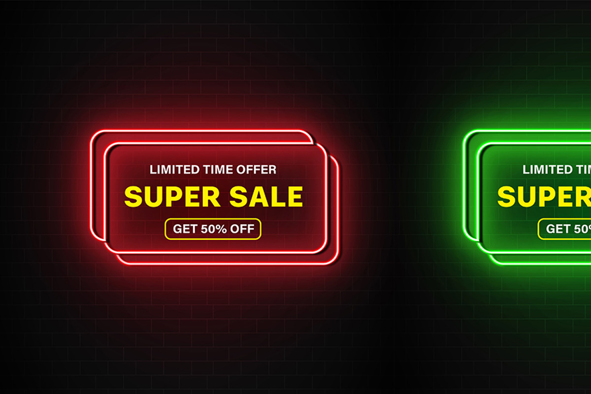 Sale Promotions Vector Neon Bundle, a Decorative Illustration by Photoshop Action (Photo 8 of 15)