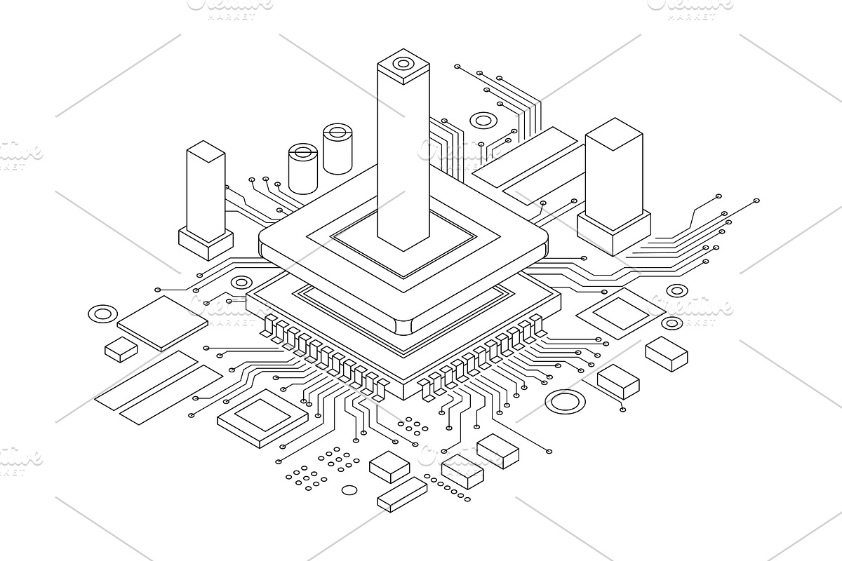 Electronic cpu digital chip, a Technology Illustration by Things for designers