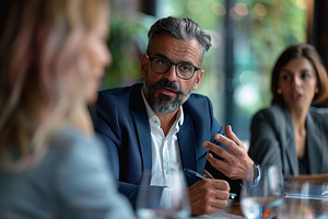 Portrait of business people standing as a team in modern office, a Business Photo by AlyaAnd