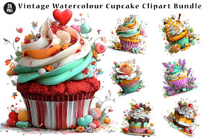 Vintage Watercolour Cupcake, a Seasonal Illustration by CreationArt