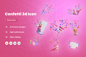 Confetti 3d Illustration Icon Pack