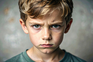 Portrait of young boy with serious expression