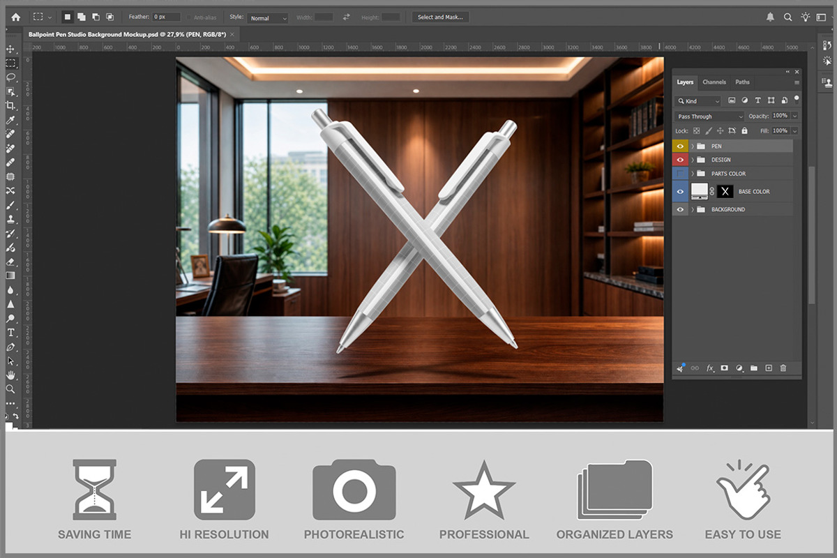 Ballpoint Pen Background PSD, a Pens & Pencil Mockup by Bruno's Shop (Photo 2 of 3)