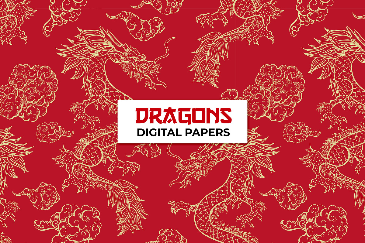 Chinese Dragon Digital Papers, a Pattern Graphic by ilonitta (Photo 4 of 13)