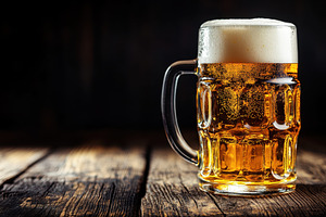 Craft beer mug filled with golden, a Photo by Pavel_design