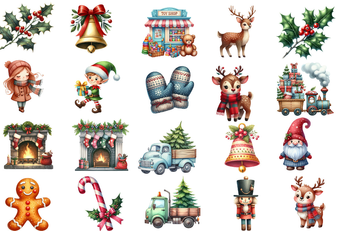 Cute Christmas watercolor clipar, an Illustration by Designworld (Photo 4 of 6)