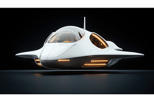 Futuristic white flying vehicle with, a Technology Illustration by Sergey Kotenev