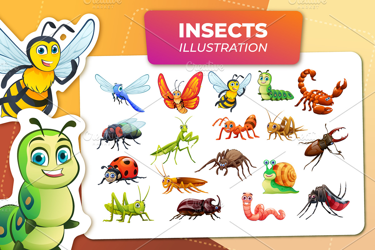 Cute Insect Cartoon Illustration Set, an Animal Illustration by YG Studio (Photo 1 of 4)
