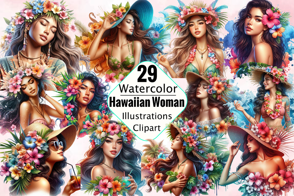 Watercolor Hawaiian Woman  Sublimati, an Illustration by SVGArt