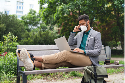 Young man with respirator using, a Person Photo by HalfPoint