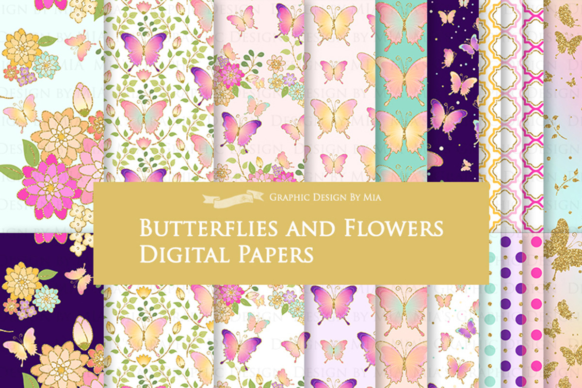 Butterflies and Flowers Gold Glitter, an Illustration by Mia's Graphic Design (Photo 8 of 11)