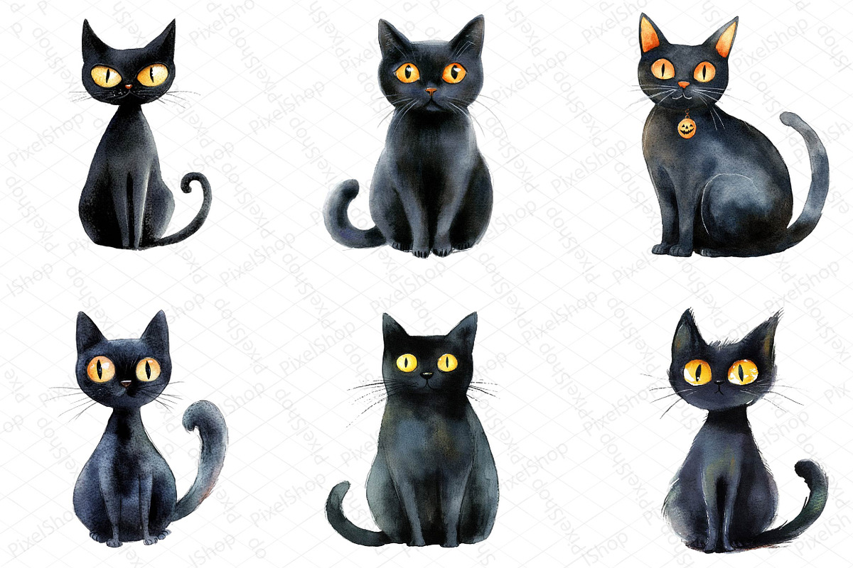 Halloween Whimsical Black Cat Clipar, an Illustration by DreamPrint404 (Photo 4 of 5)