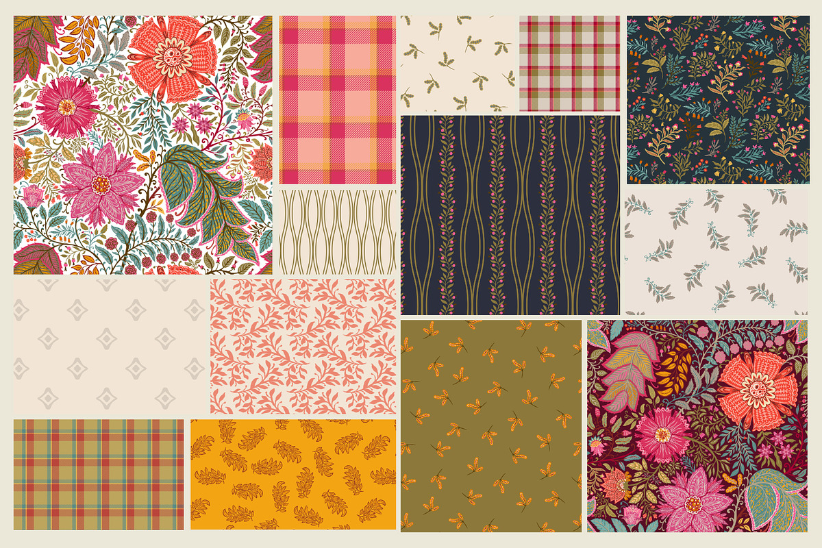 Jacobean Floral & Tartan Patterns, a Pattern Graphic by Sonulkaster (Photo 3 of 10)