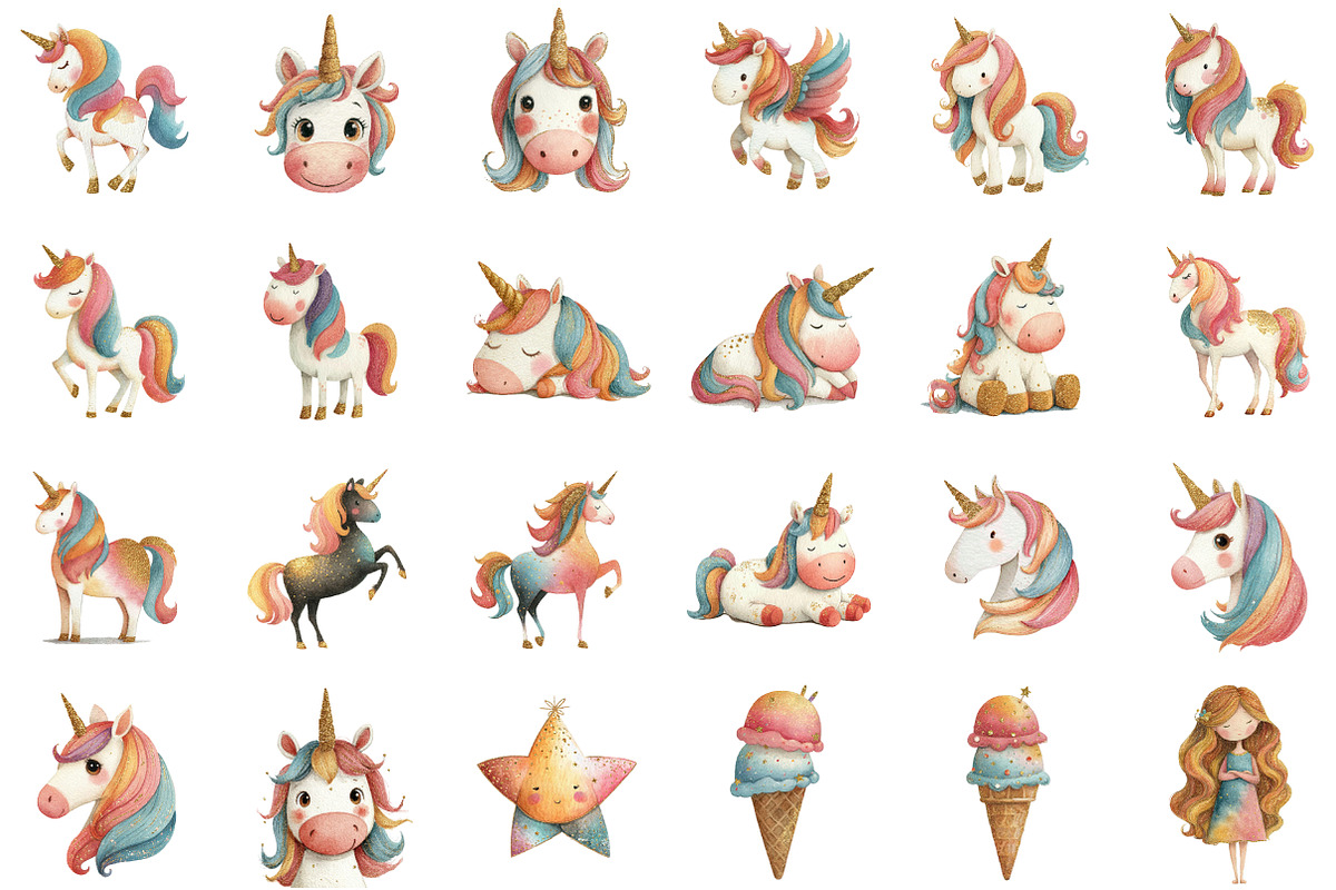 Watercolor Glitter Unicorn Clipart, an Illustration by Sublimation Artist (Photo 3 of 7)