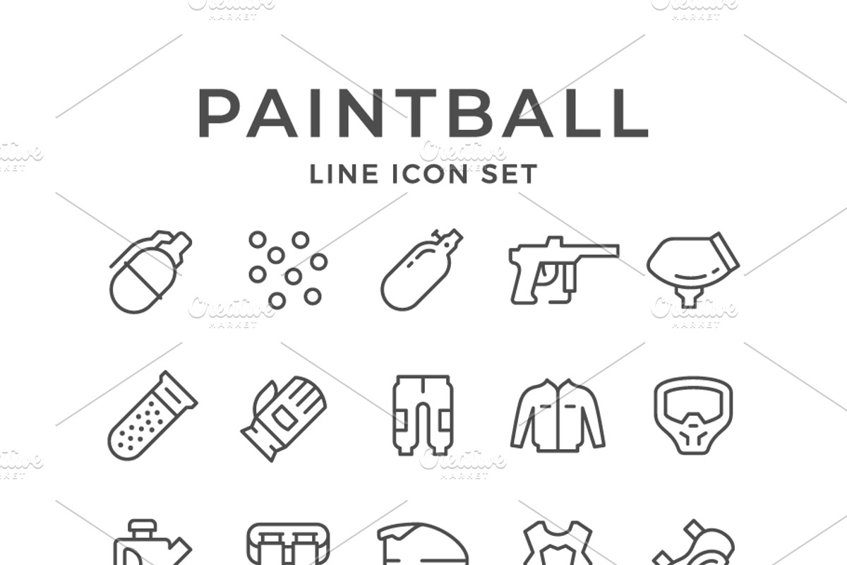 Set line icons of paintball, an Outline Icon by motorama (Photo 1 of 2)