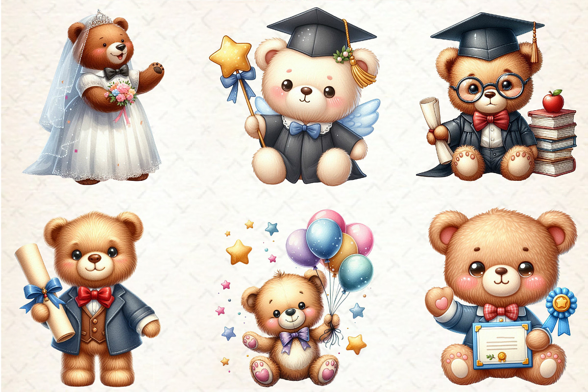 Watercolor Graduation Teddy Bear Cli, an Illustration by Libby Wishes (Photo 4 of 6)