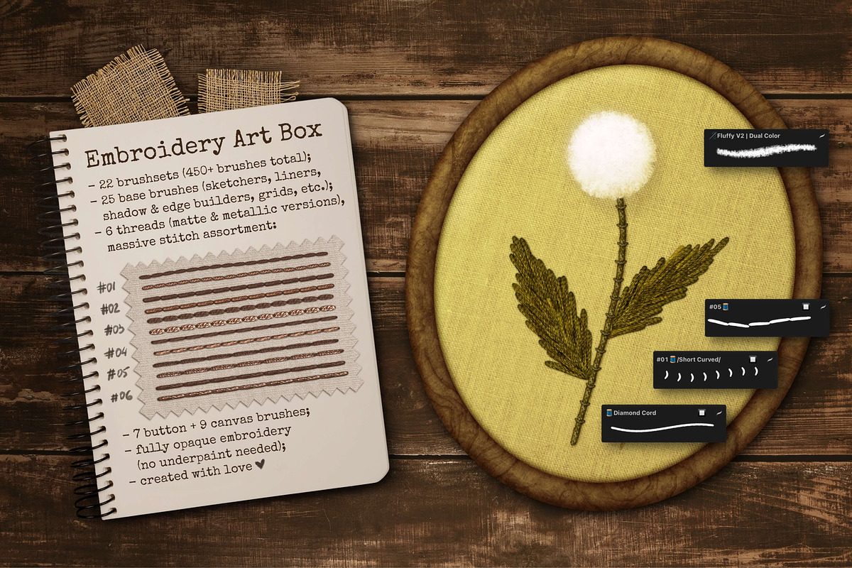 Embroidery Art Brushes For Procreate, a Brush Add-On by bokettori (Photo 2 of 42)