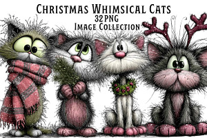 Christmas Whimsical Cats Clipart, an Illustration by Dream Creation