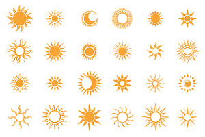 Sun icon set. Sunny symbols. Rays, an Object Illustration by Valerie Bodnar