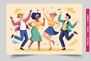 Red-haired girl jumps yellow bg, an Illustration by Tanuart