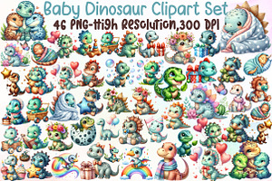 Baby Dinosaur Clipart Set, an Illustration by Sublimation Artist
